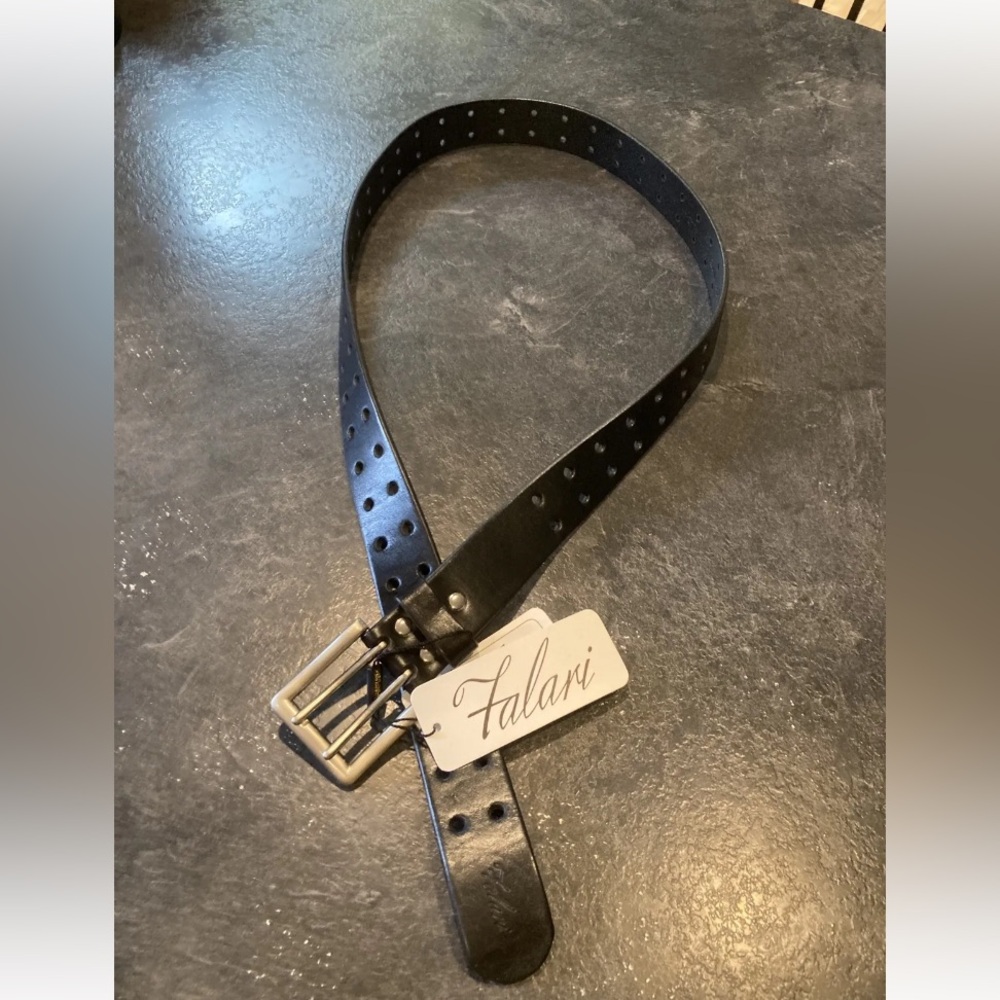 Men’s Falari black leather double hole belt Size XL (42/44) - NWT